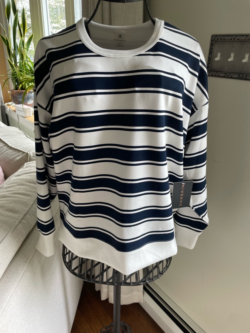 Danskin White and Navy Striped Athletic Top